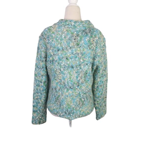 Vintage Y2K Amore Green and Blue Marled Fuzzy Knit Cardigan Sweater L - Picture 4 of 5